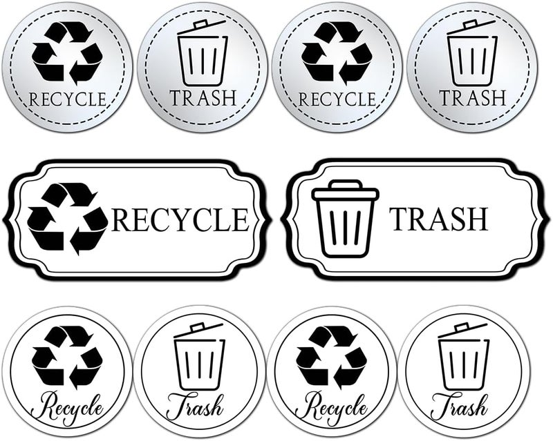 RABOWA Pack 6 Pcs Recycle and Trash Sticker for Trash Cans Recycling Bin Labels Garbage Bins Waste Signs Indoor Outdoor Home Offices Bumper Stickers Reusable Waterproof Vinyl Decals Set - Image 1